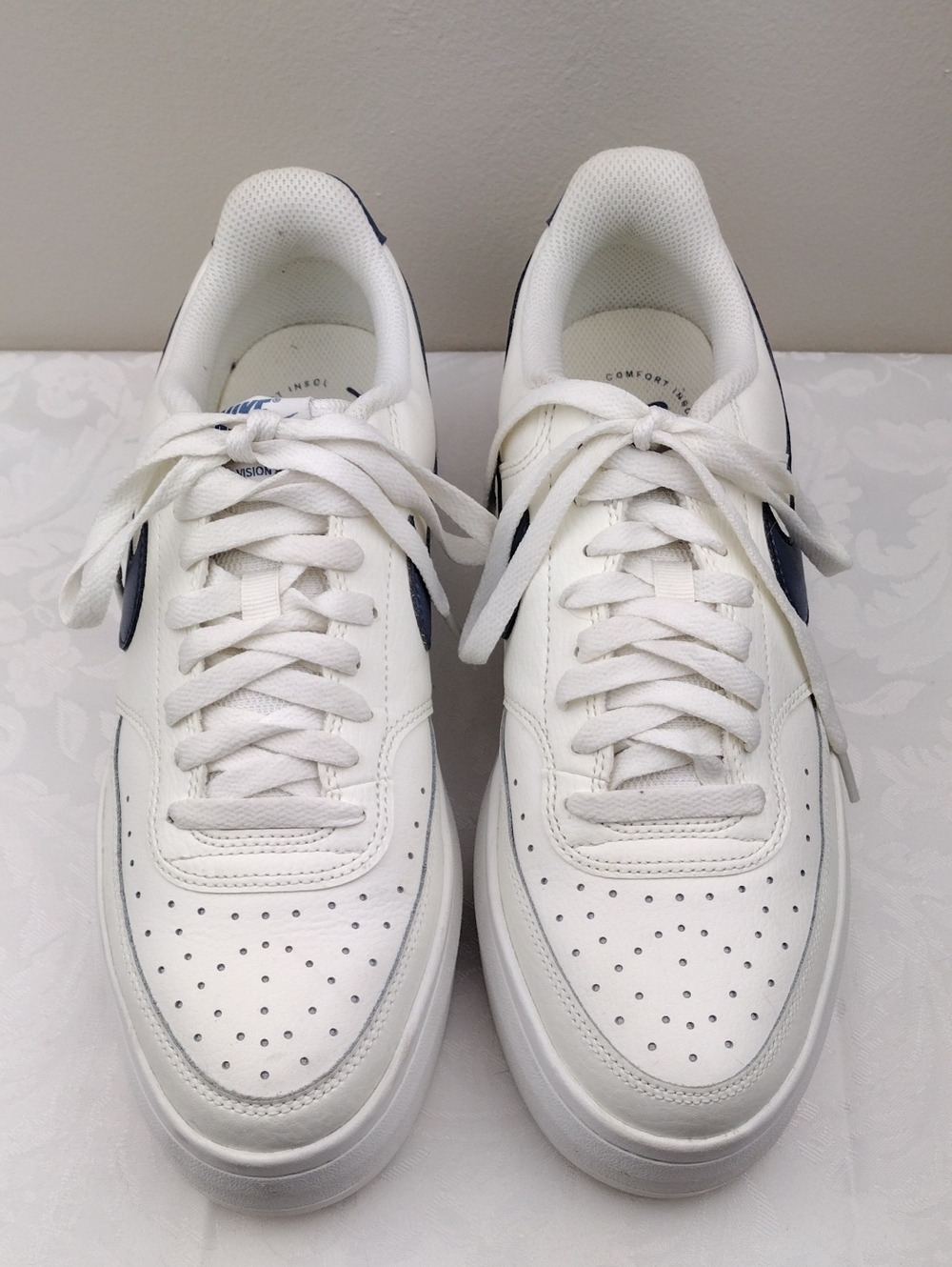 Nike Court Vision Alta White Sail Blue Leather Round Toe Lace Up Low Top Sneaker - Picture 3 of 16